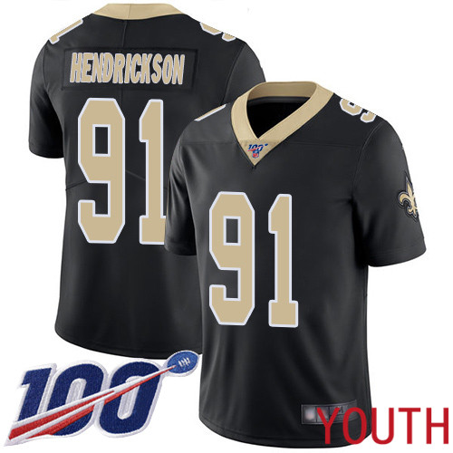 New Orleans Saints Limited Black Youth Trey Hendrickson Home Jersey NFL Football 91 100th Season Vapor Untouchable Jersey